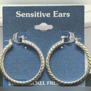 Silver Tone Hoop Earrings 1.5in